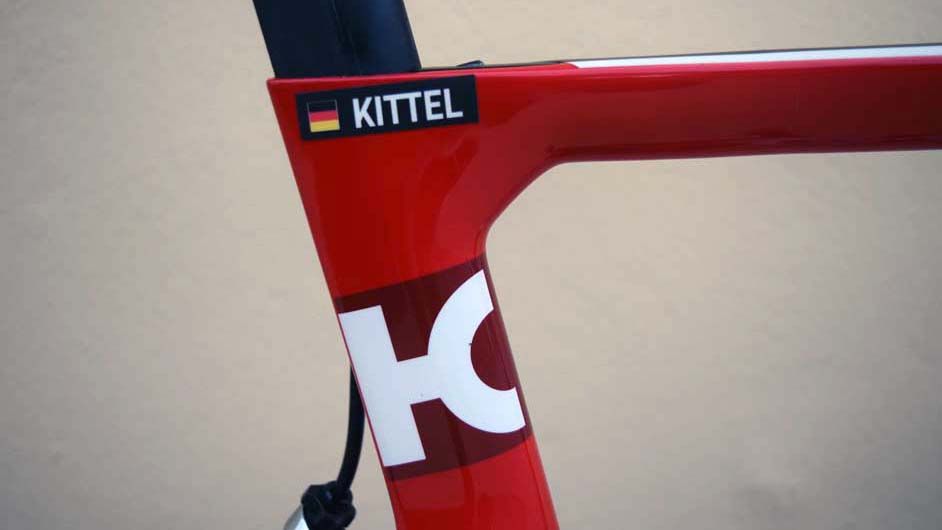 Marcel Kittel's name stamped on his new bike