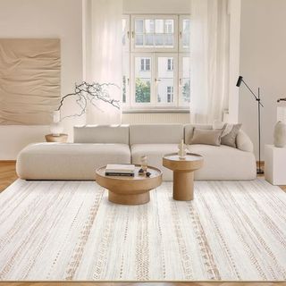 A patterned white rug