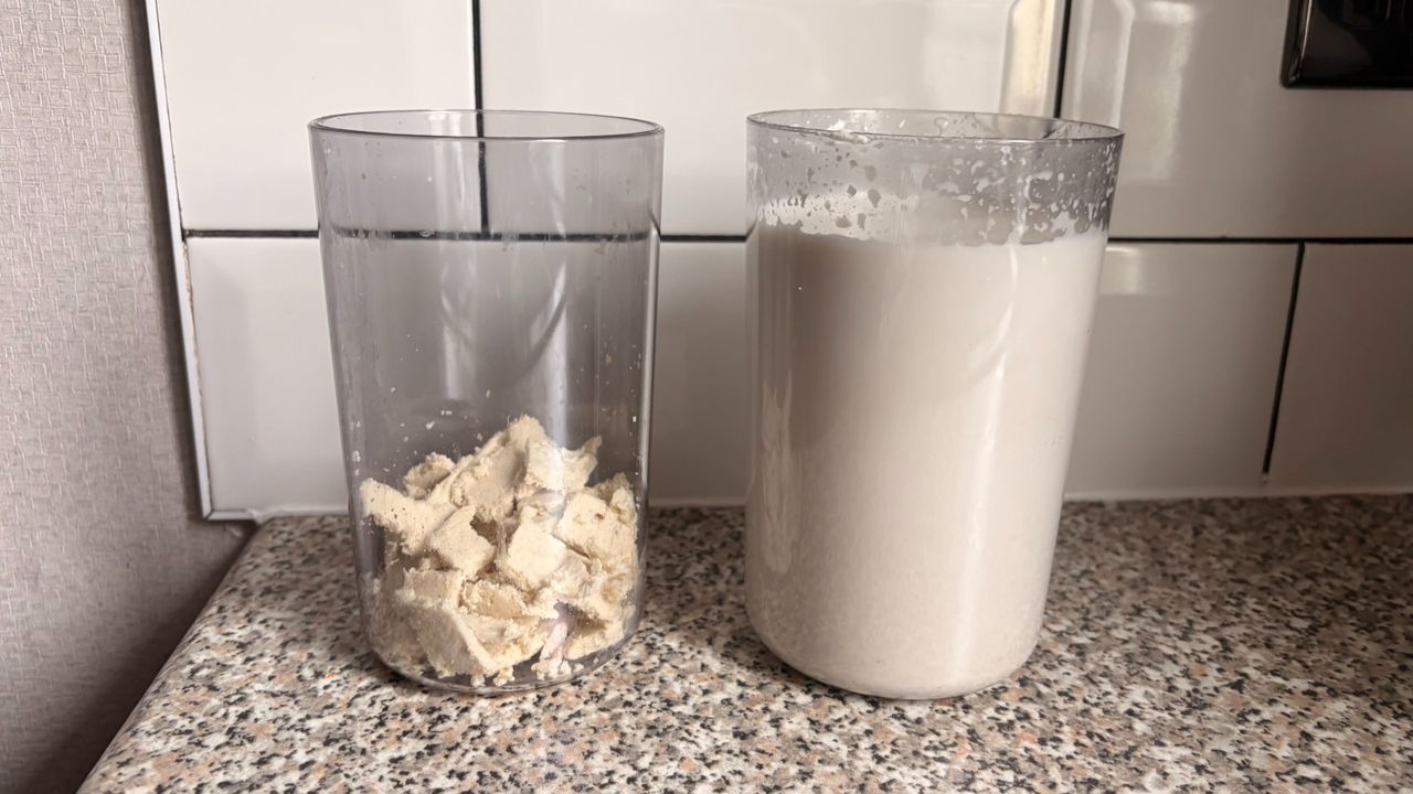 cashew nut milk made using the Canoly C16 Cold Press Juicer