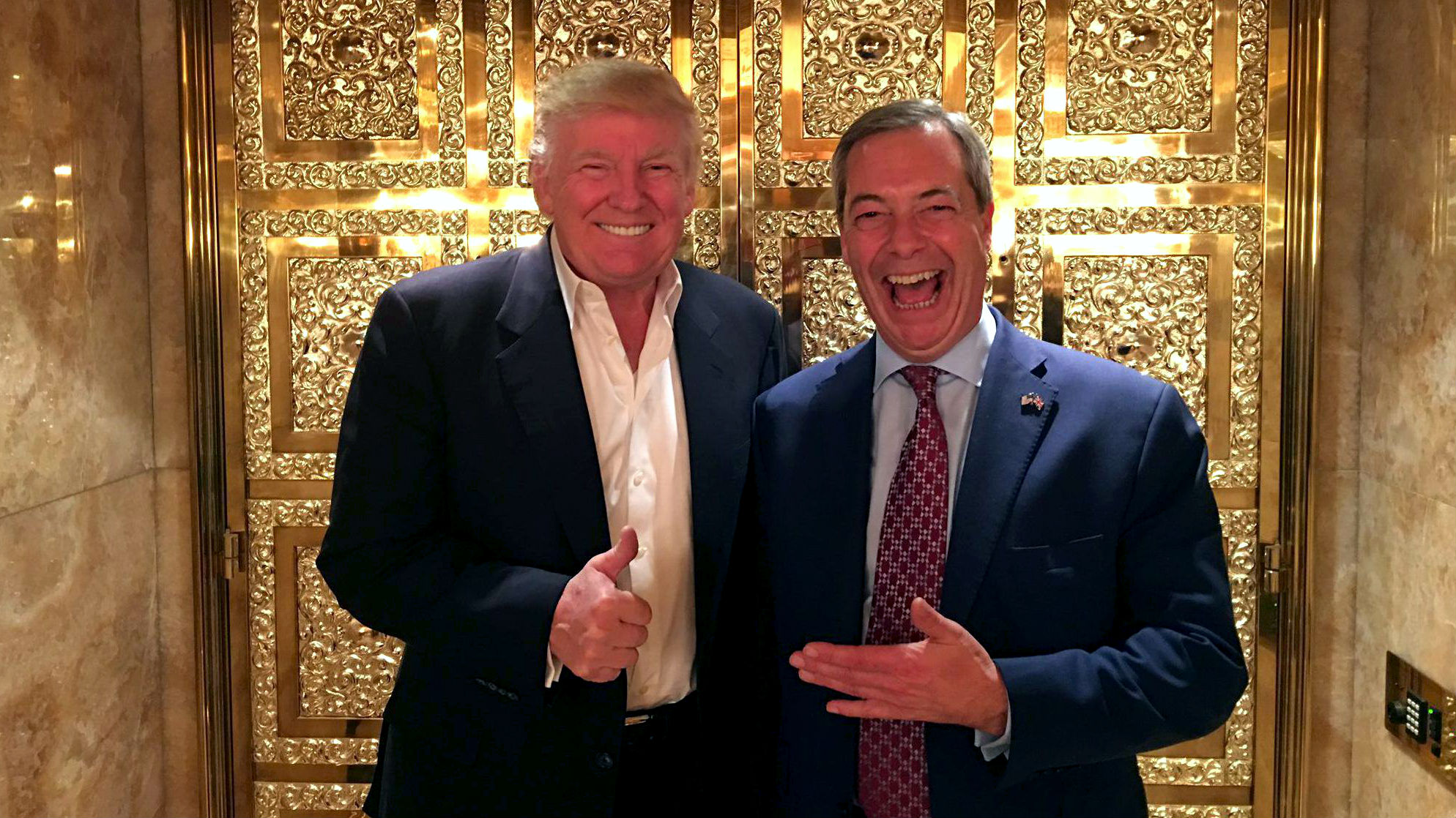 Ukip&amp;#039;s Nigel Farage and US president-elect Donald Trump pose for a photo, days after the US election in November