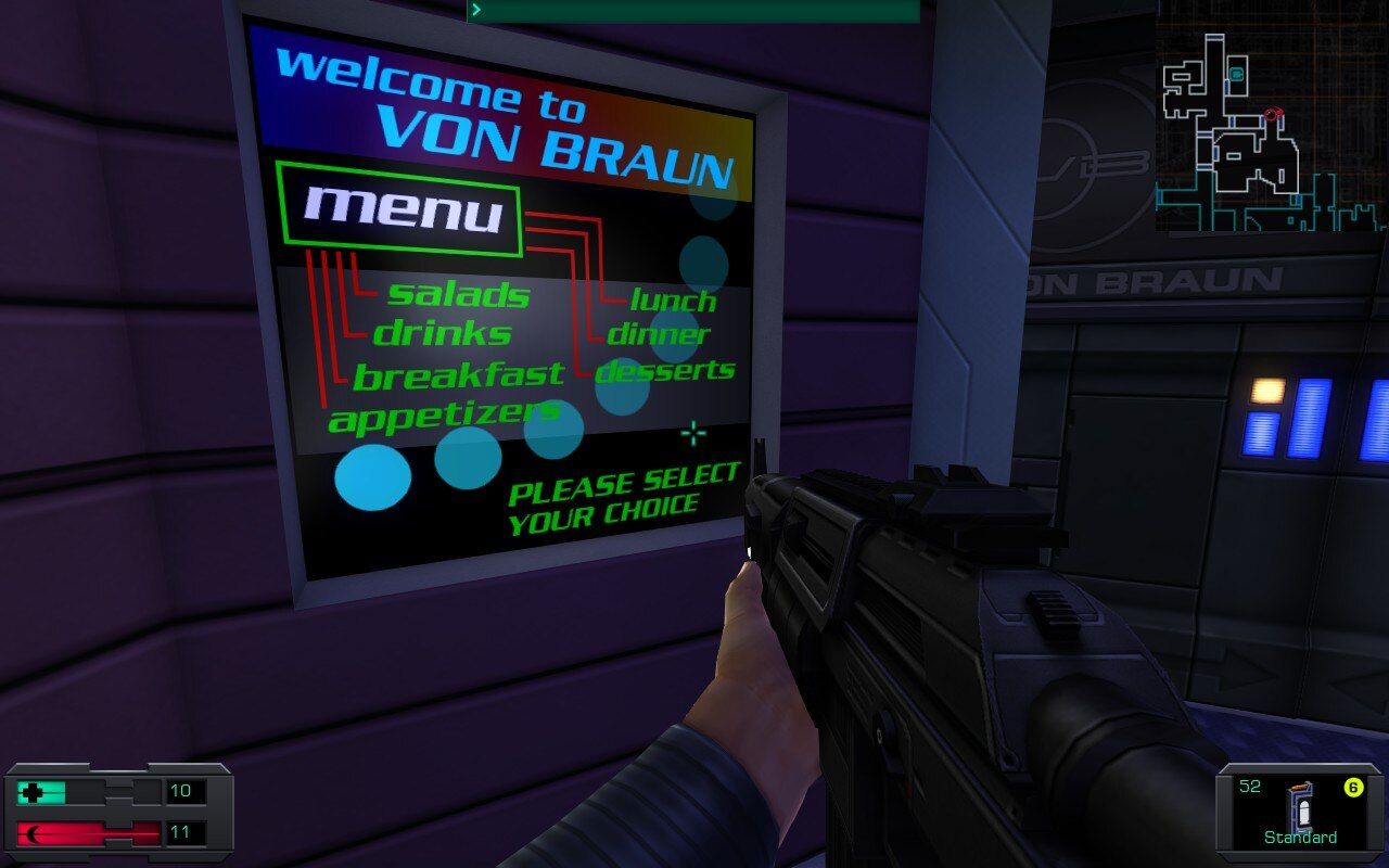 Menu screen from the Von Braun in System Shock 2