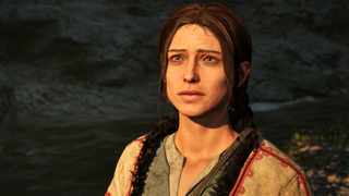 A witch in The Blood of Dawnwalker looking a little pensive, sun beaming on her face.