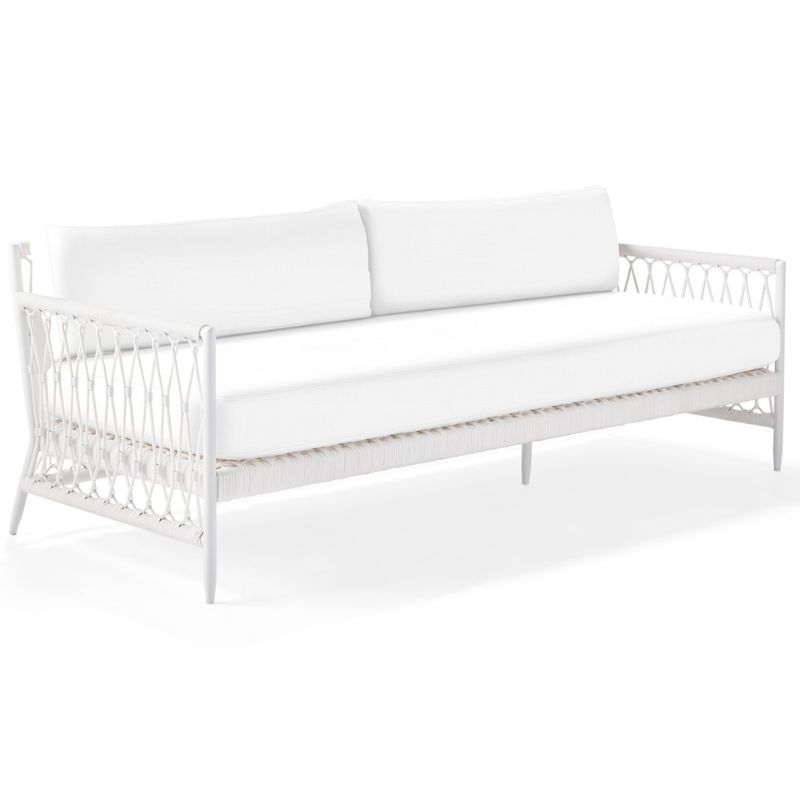 A white outdoor Serena & Lily sofa for the best outdoor furniture brands.
