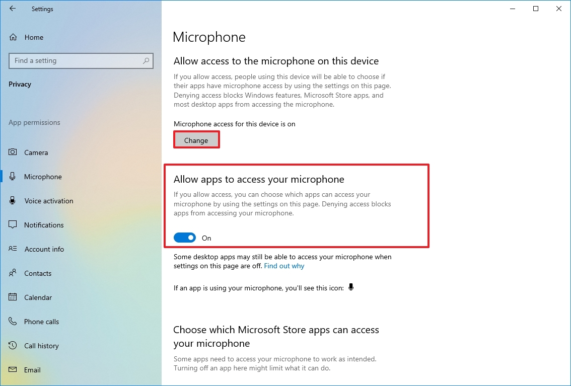 Windows 10 enable microphone access for apps