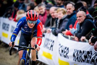 Dutch Lucinda Brand competes during the womens elite race of the Krawatencross cyclocross the seventh stage out of 8 in the Trofee Veldrijden competition in Lille Belgium on February 12 2023 Belgium OUT Photo by JASPER JACOBS Belga AFP Belgium OUT Photo by JASPER JACOBSBelgaAFP via Getty Images