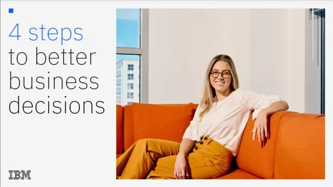 Whitepaper cover with title next to  an image of female wearing glasses sat on orange sofa