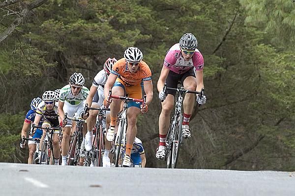 Riders make their way over a crest on the back of the course in Geelong's Eastern Gardens.