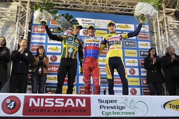 Sven Nys, Zdenek Stybar and Klaas Vantornout celebrate on the podium