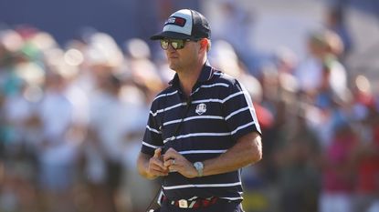 Zach Johnson, Captain of Team United States looks on during the Friday afternoon fourball matches of the 2023 Ryder Cup at Marco Simone Golf Club on September 29, 2023 in Rome, Italy.