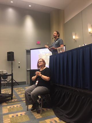 Eric Spana, an assistant professor in the Department of Biology at Duke University, describes wizard DNA at the Future Con panel, "Harry Potter and the Genetics of Wizarding."