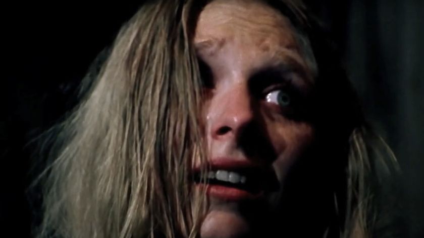 Marilyn Burns as Sally Hardesty with her hair in her eyes in The Texas Chain Saw Massacre