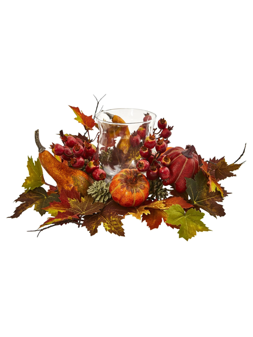 Pumpkin, Gourd, Berry and Maple Leaf Artificial Arrangement Candelabrum