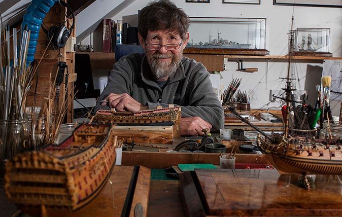 Model ship maker Philip Reed at his workshop above his house in Truro, Cornwall. © Richard Cannon / Country Life Picture Library