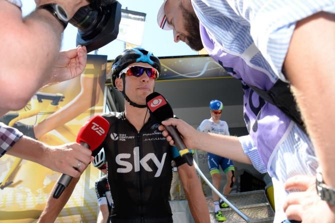 Richie Porte (Team Sky) takes time to answer a few questions before the start of stage 11