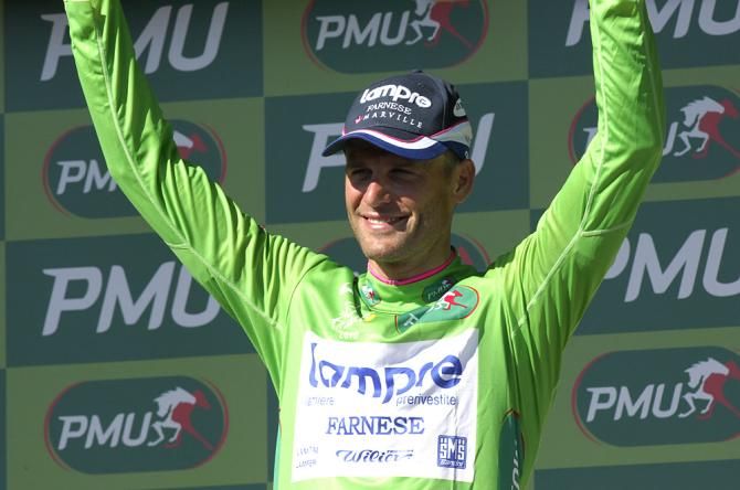The first green jersey of the 2010 Tour de France for Alessandro Petacchi.