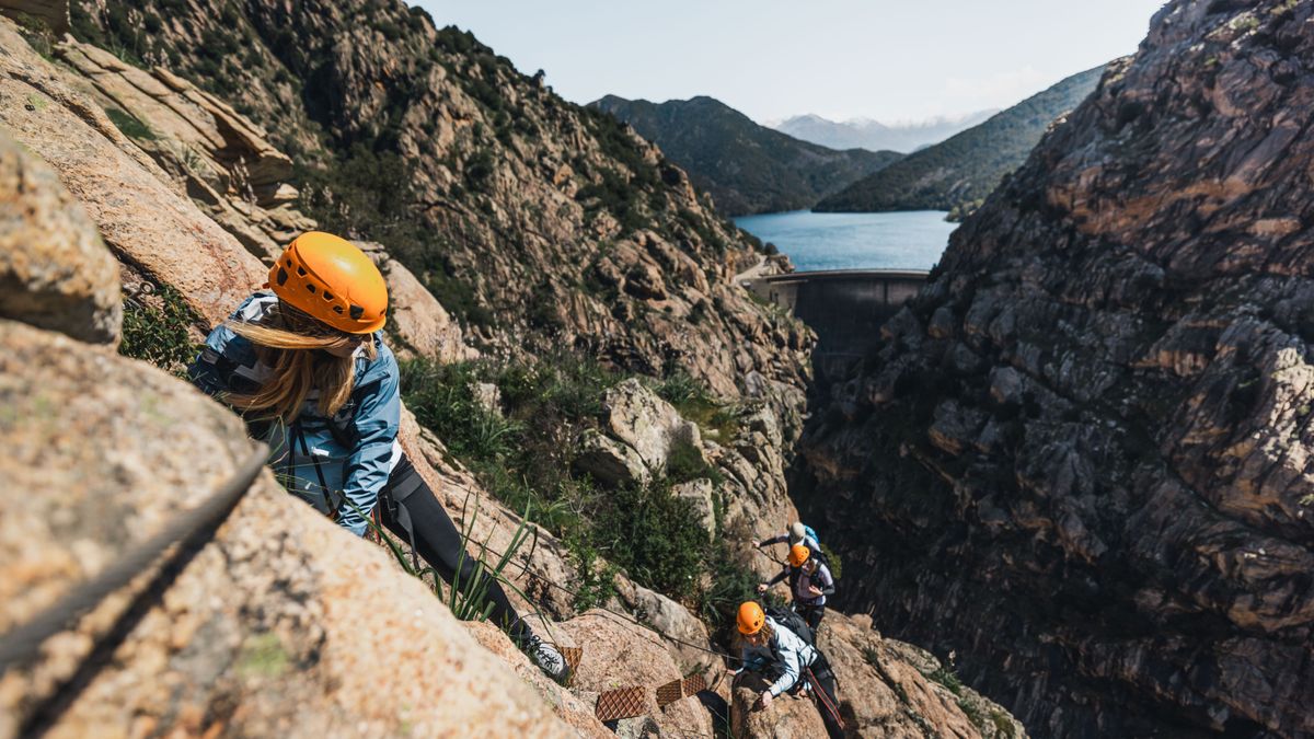 Climbers on a via ferrata