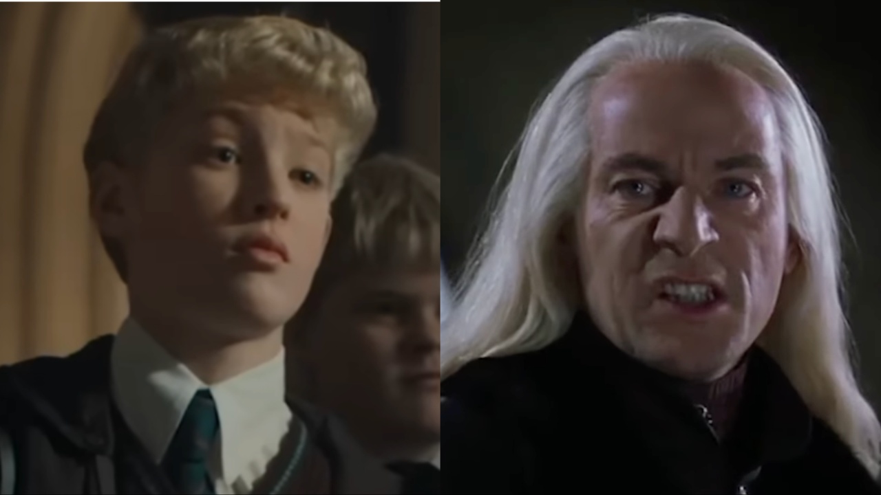 Lox Pratt as Draco Malfoy and Jason Isaacs as Lucius Malfoy