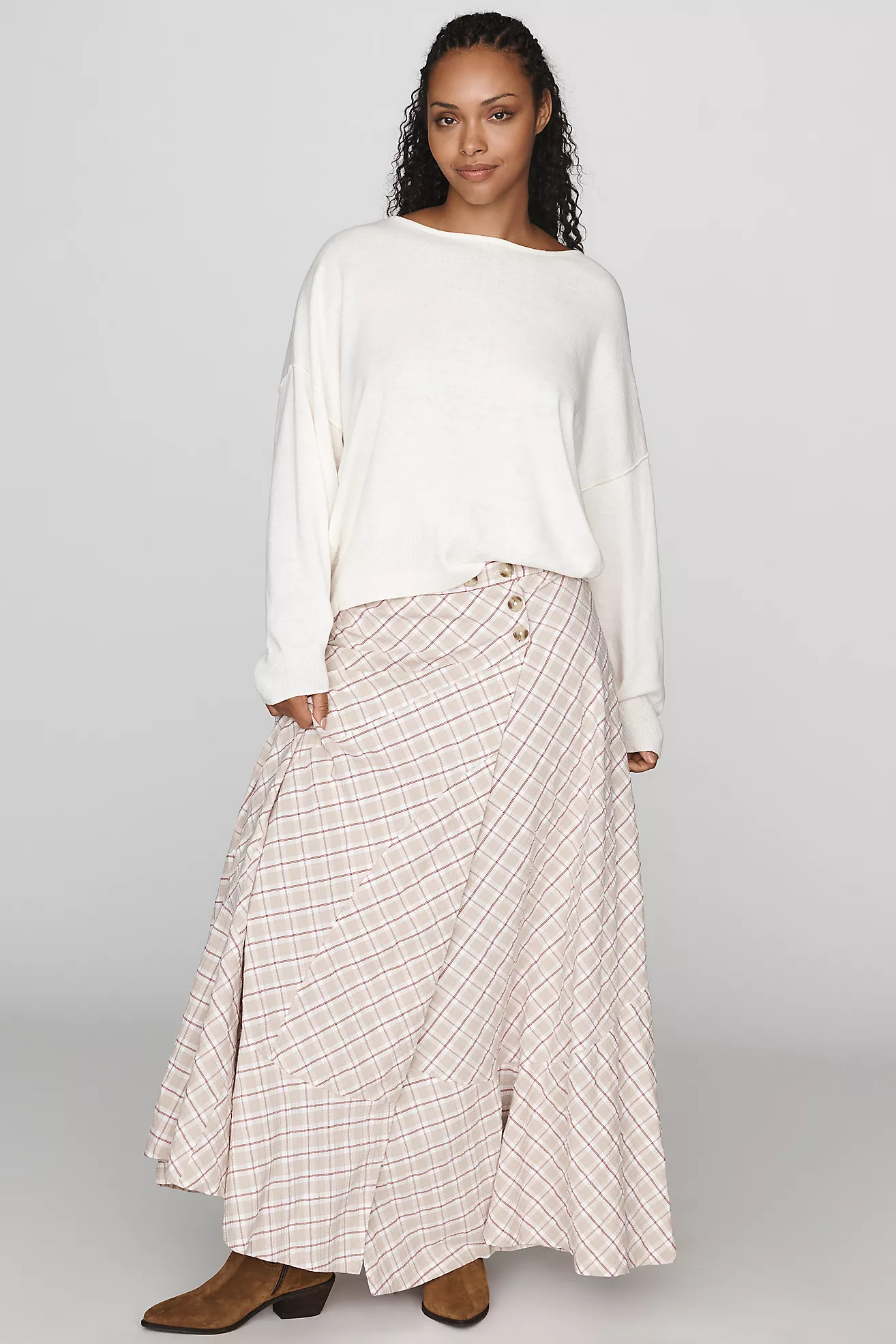 By Anthropologie Olivette Plaid Maxi Skirt