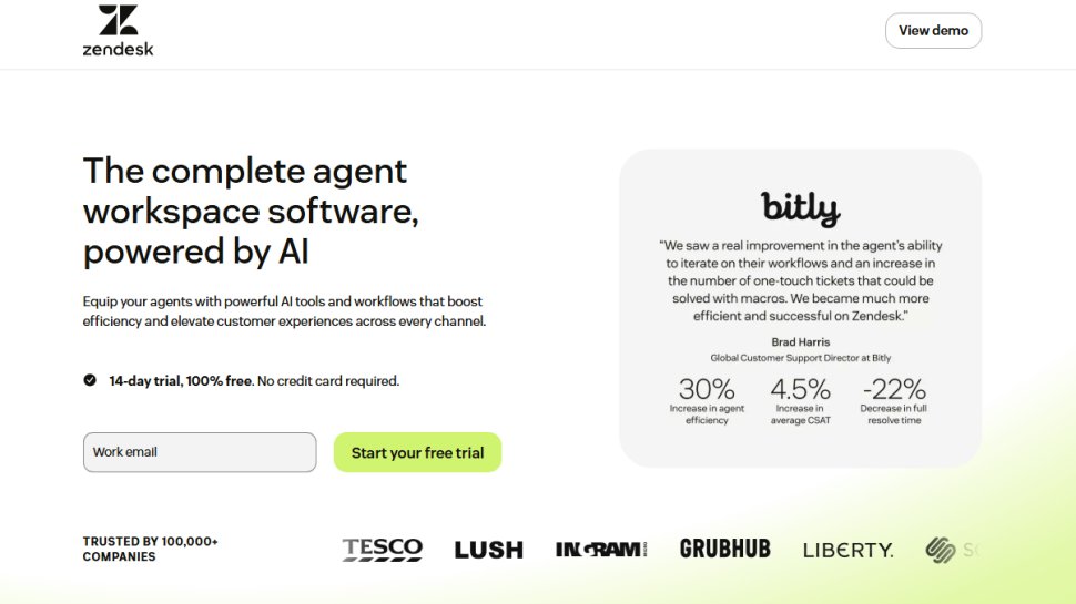 Website screenshot of Zendesk (February, 2026)