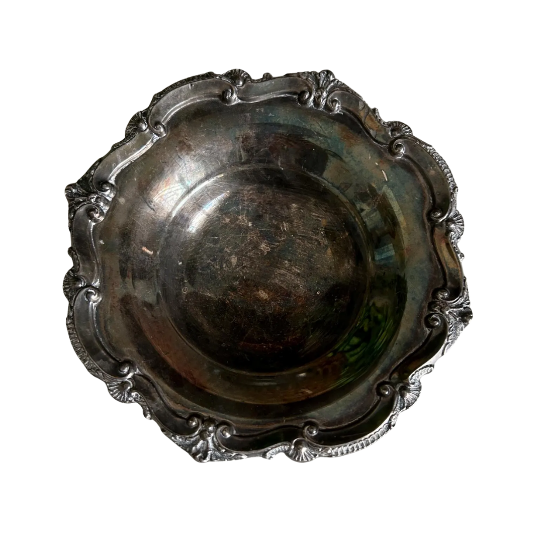 Vintage, Ornate Silver Plated Footed Bowl