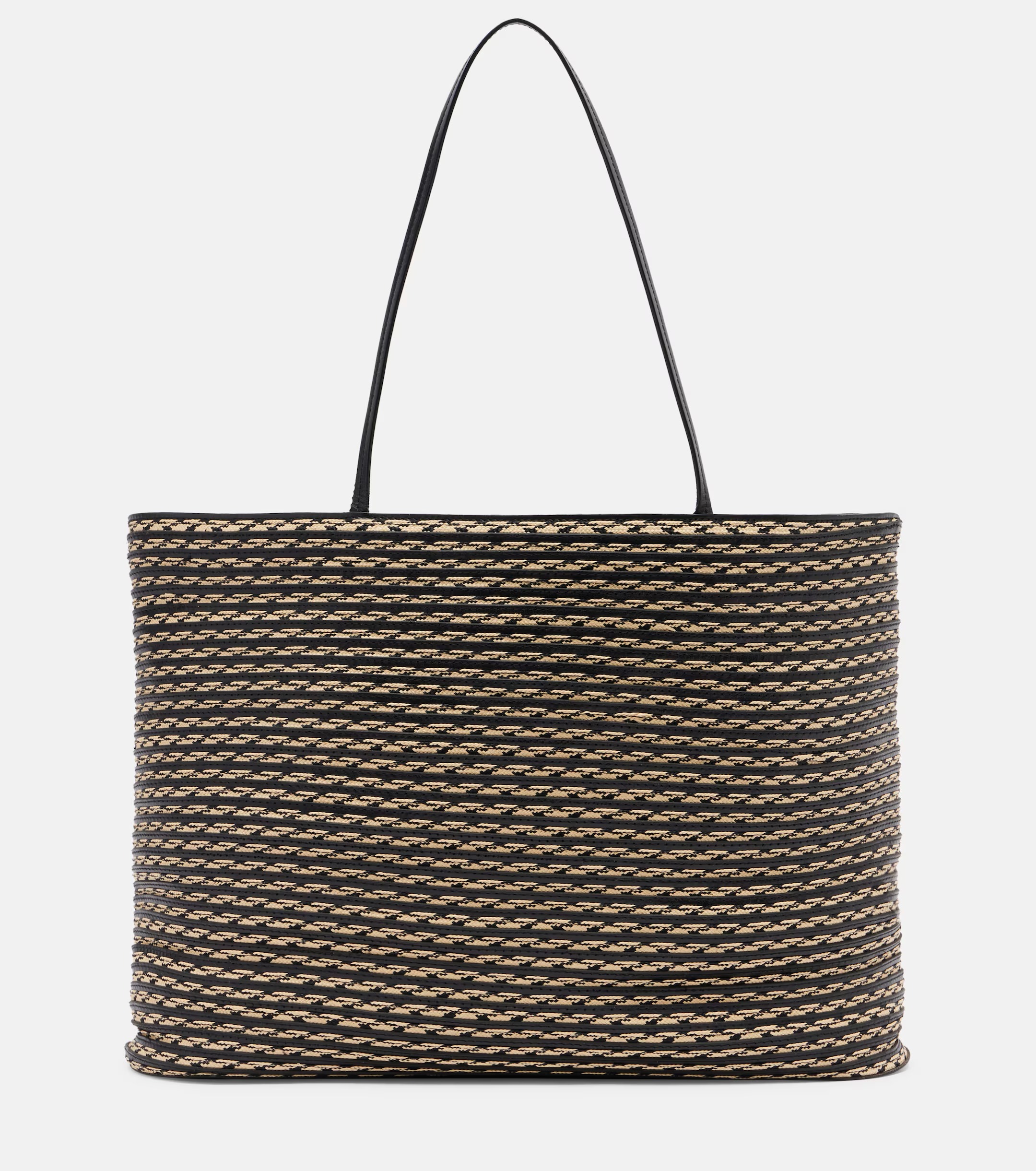 Large Leather-Trimmed Raffia-Effect Tote Bag in Brown - Brunello Cucinelli