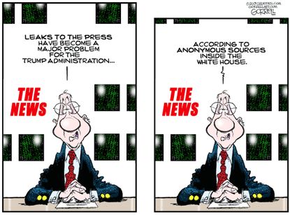 Political cartoon U.S. Trump leaks News media anonymous sources