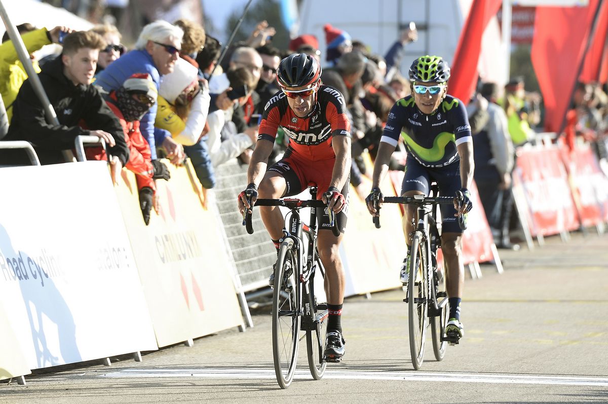 Richie Porte and Nairo Quintana cross the line together