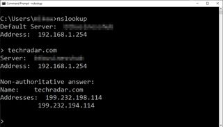 An NSLookup session at the Windows command line