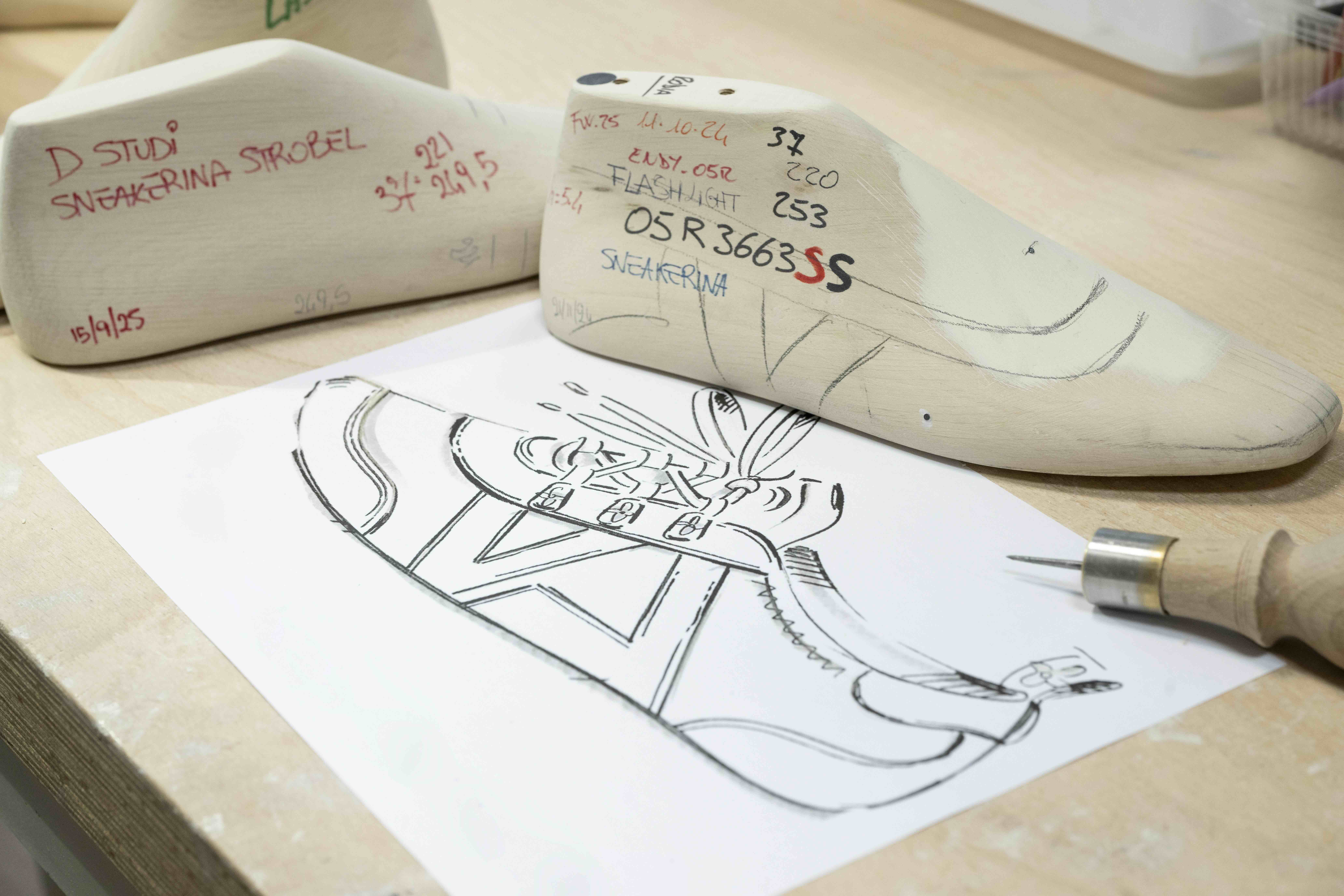 photos from the making of Louis Vuitton's sneakerina shoe