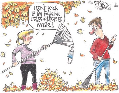 Editorial Cartoon U.S. leaves autumn COVID masks