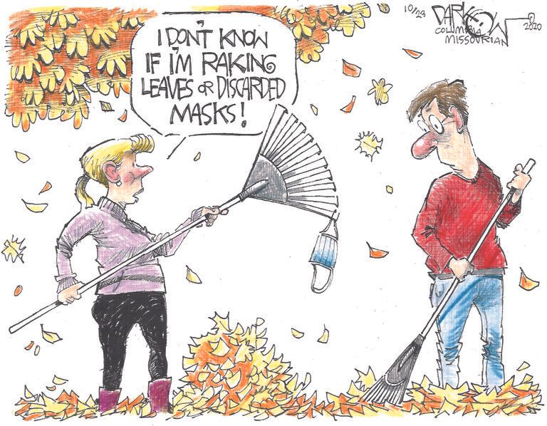 Editorial Cartoon U.S. leaves autumn COVID masks