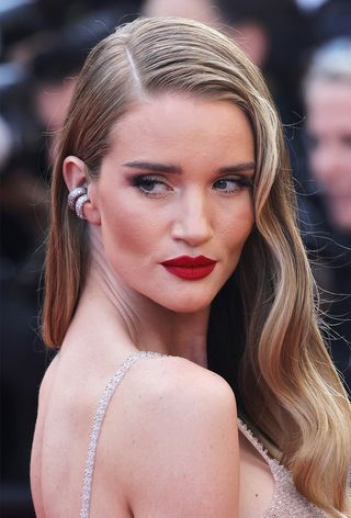 rosie huntington-whiteley with side swept hair