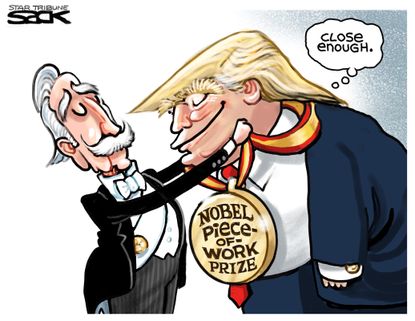 Political Cartoon U.S. Trump Nobel prize