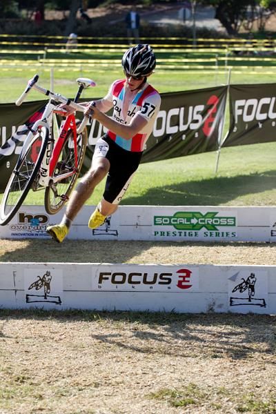Chris Jones (Rapha-Focus) gets air on the barriers