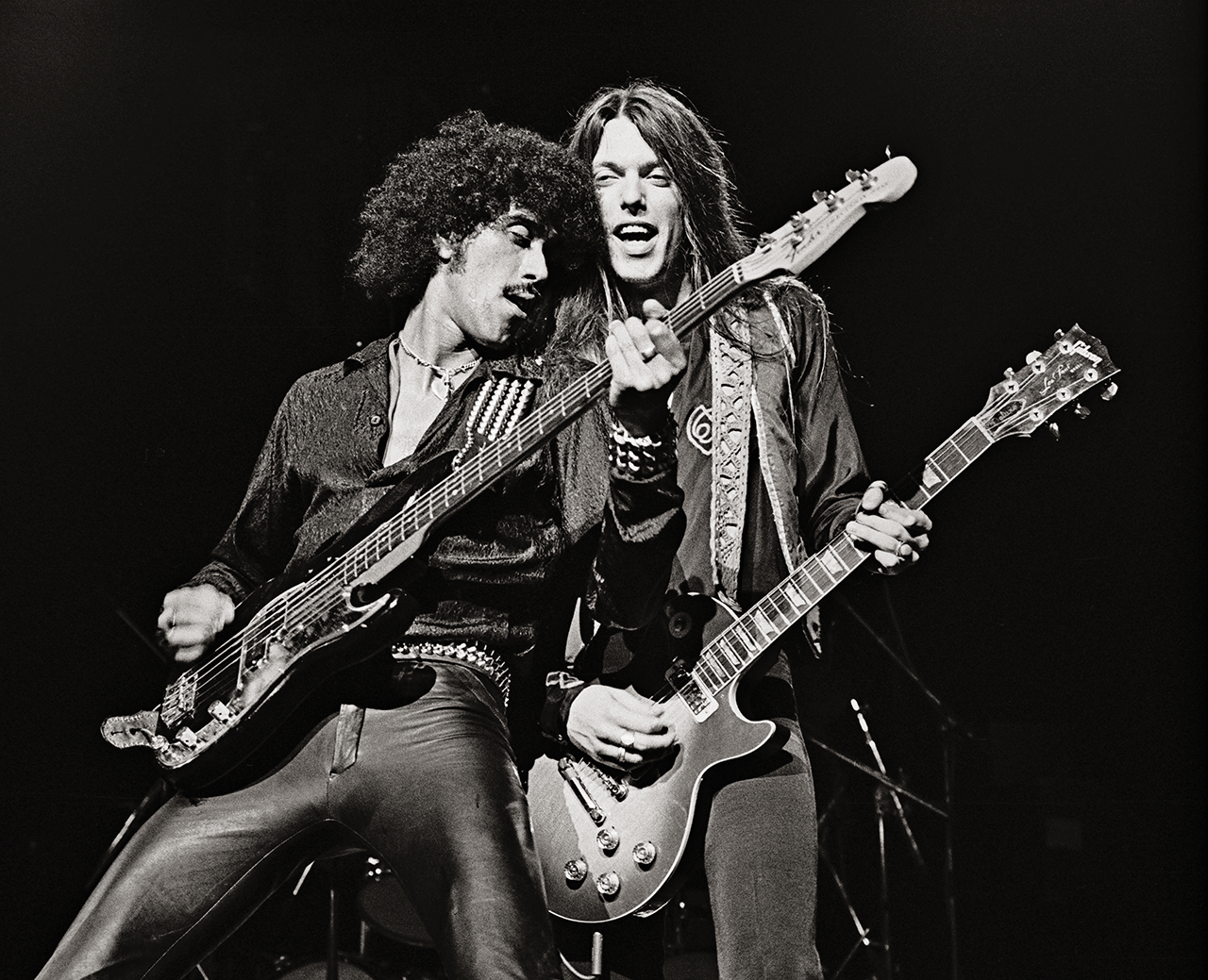 Phil Lynott and Scott Gorham with Thin Lizzy at Hammersmith Odeon in 1978