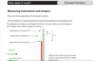 Mathletics screenshot "Directed numbers" showing thermometer