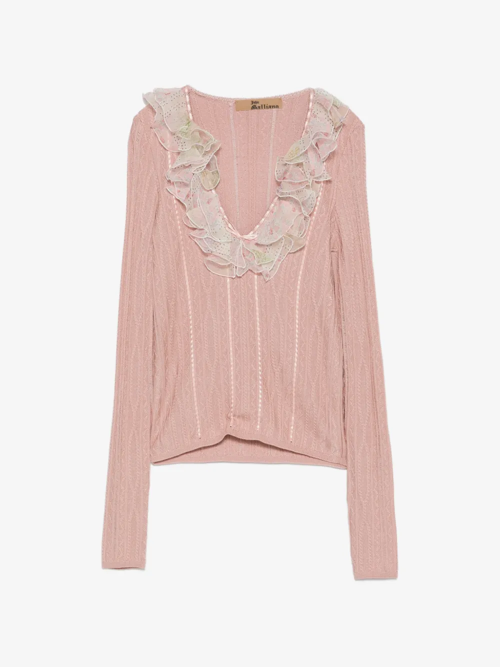 John Galliano Pre-Owned 2000s Ruffled V-Neck Sweater | M