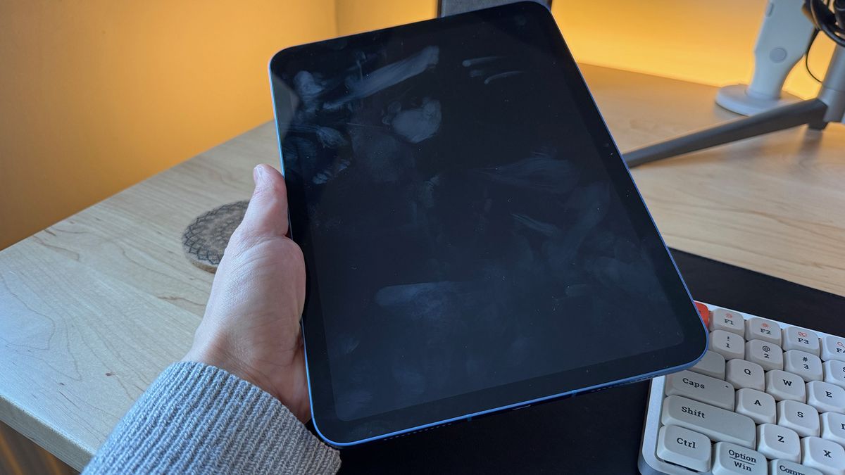 The front, smudged display of the iPad 10.