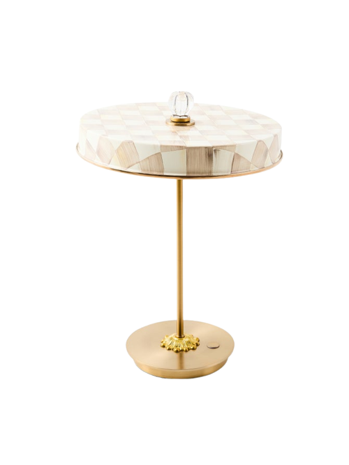 Courtly Check Led Rechargeable Disk Table Lamp in Mocha Check