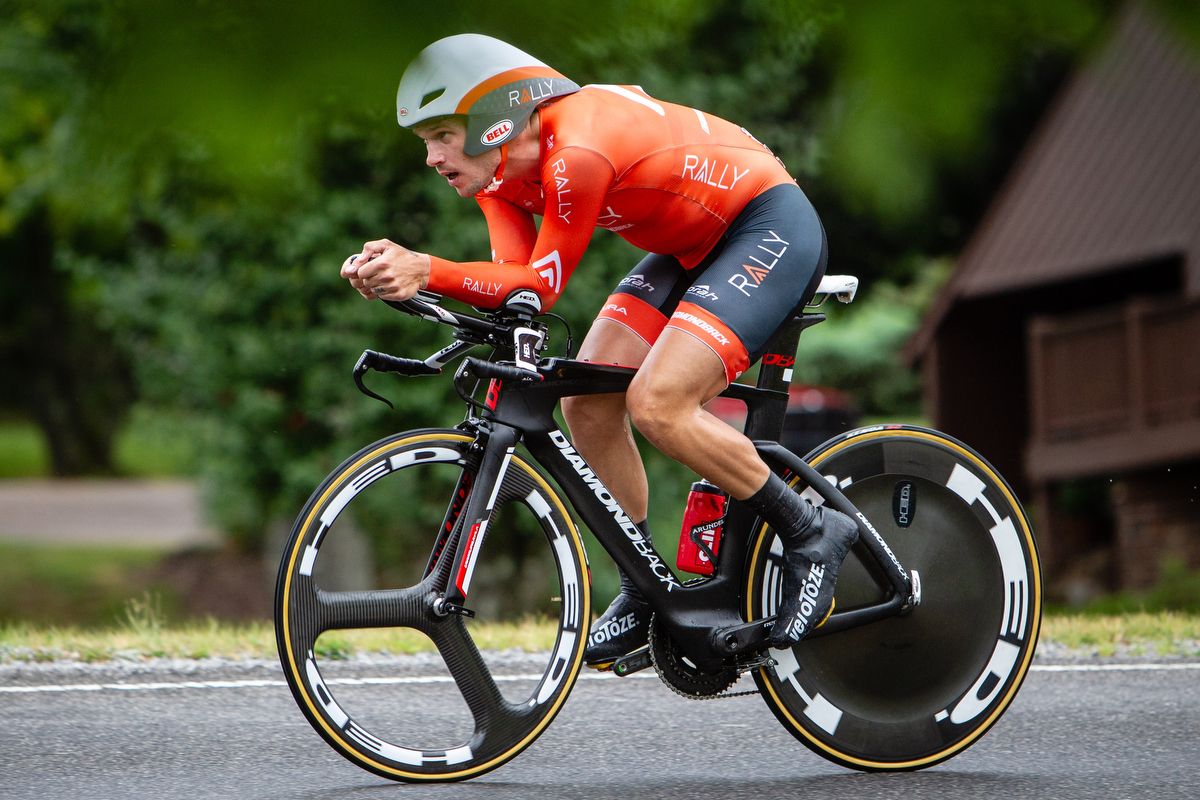 Evan Huffman n course during the 2018 US pro time trial