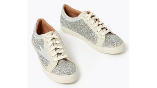 M&S Leather Lace Up Glitter Trainers