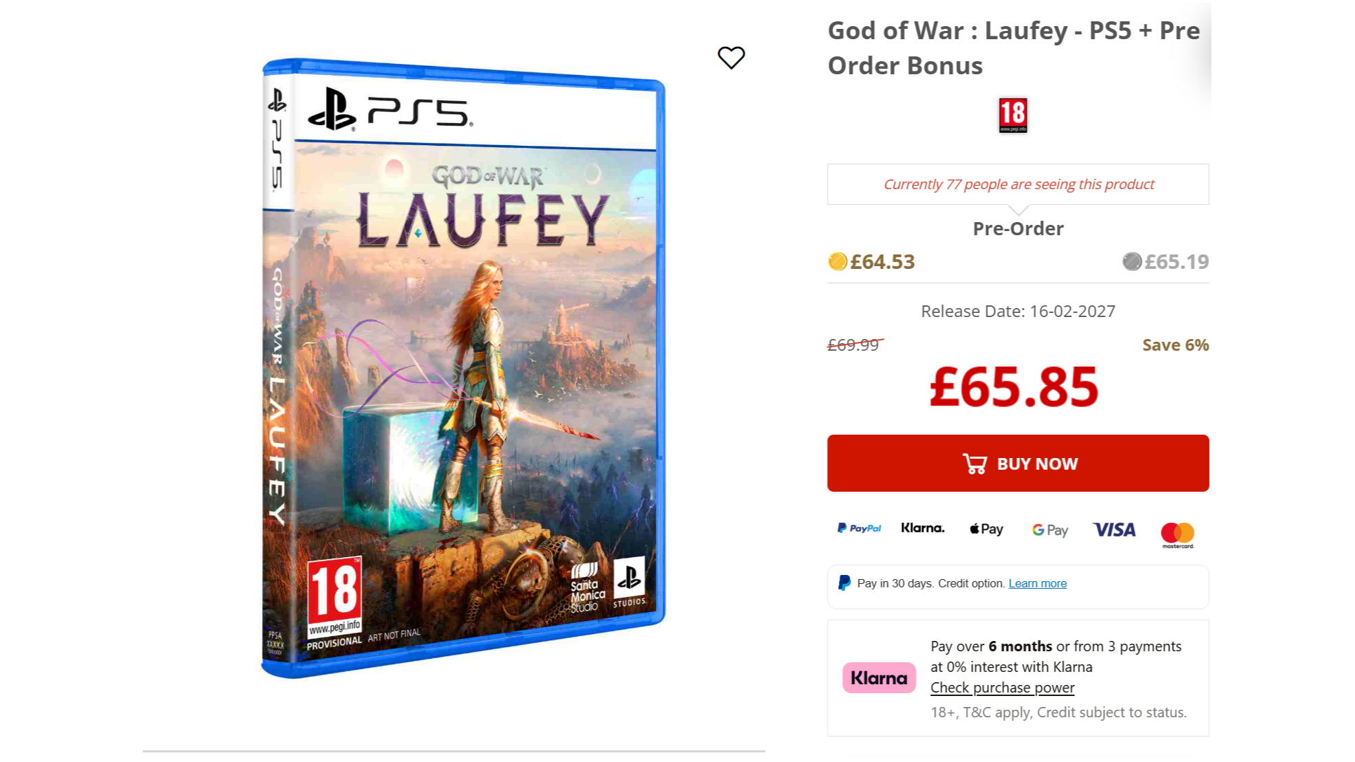 A screenshot from ShopTo showing the pre-order listings for God of War Laufey
