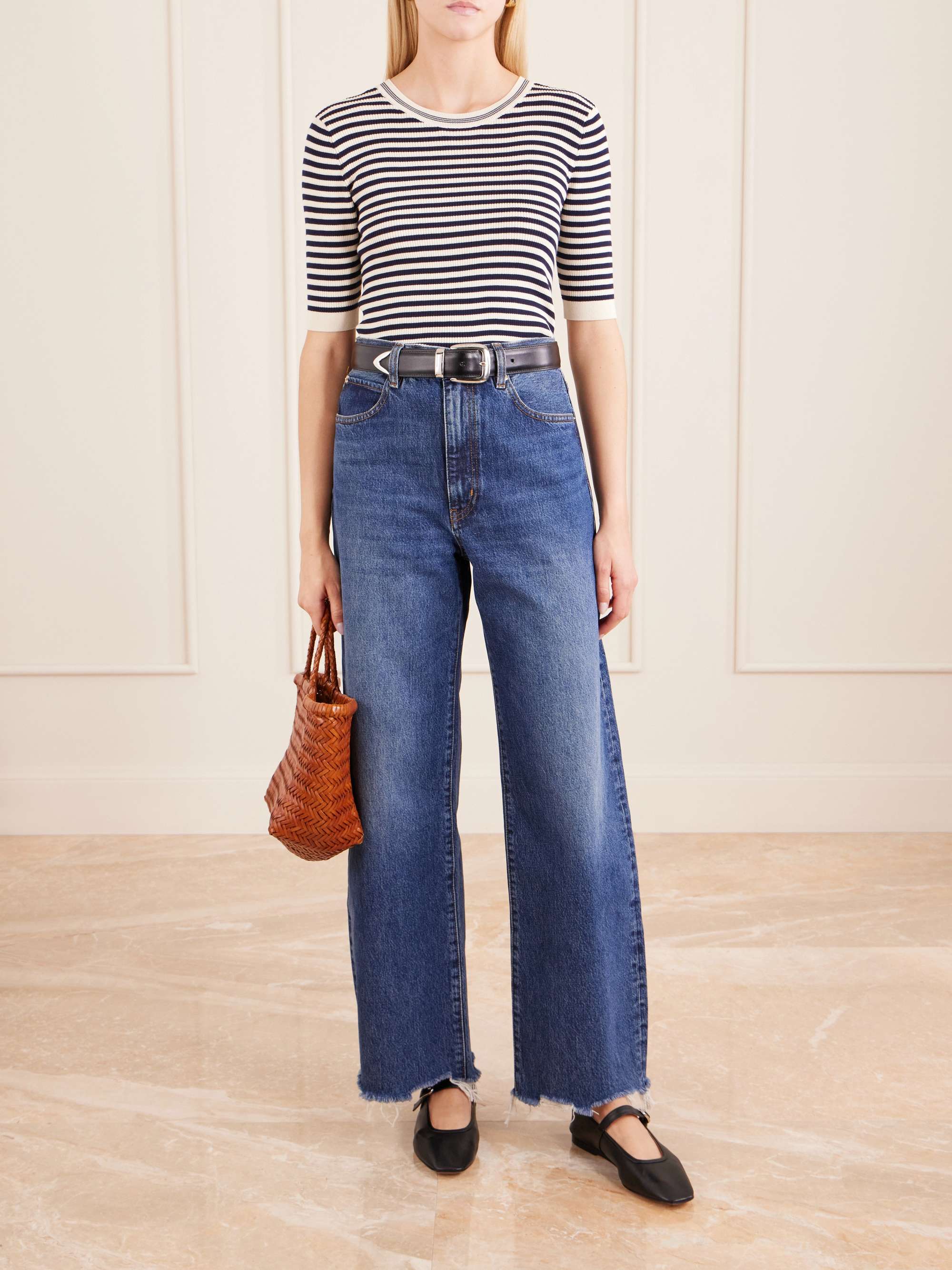 The Bow Distressed High-Rise Wide-Leg Jeans