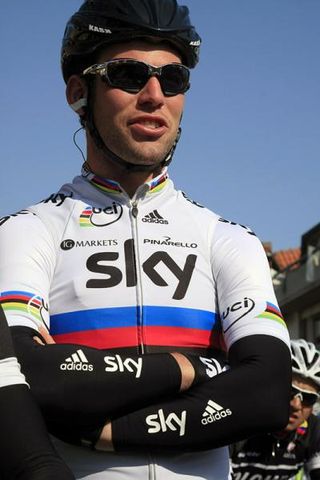 World champion Mark Cavendish (Sky) awaits the start in Martinsicuro.