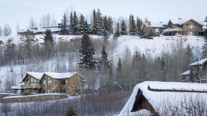 Large mansions are seen near Jackson, Wyoming.