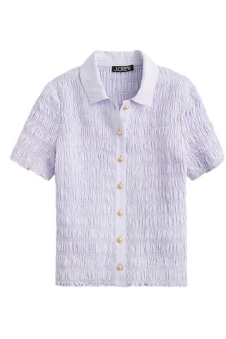 Smocked Button-Up Shirt in Cotton-Blend Voile