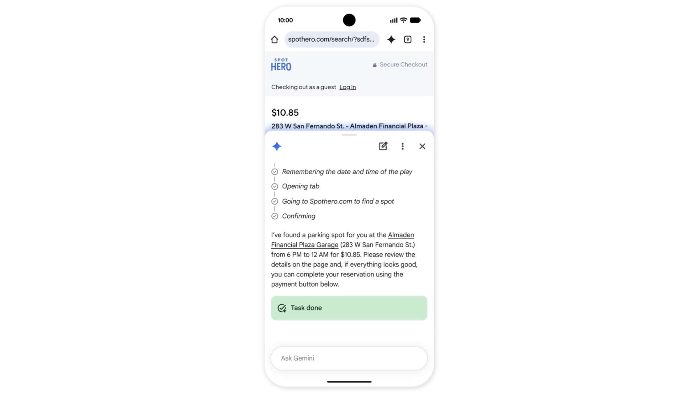 Gemini being used to reserve a parking spot
