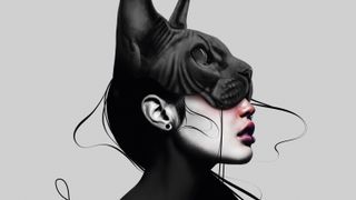 Paint with Procreate; a painting of a woman wearing a panther mask