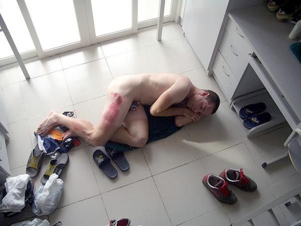 The author is almost down for the count after a hard fall in stage 3.