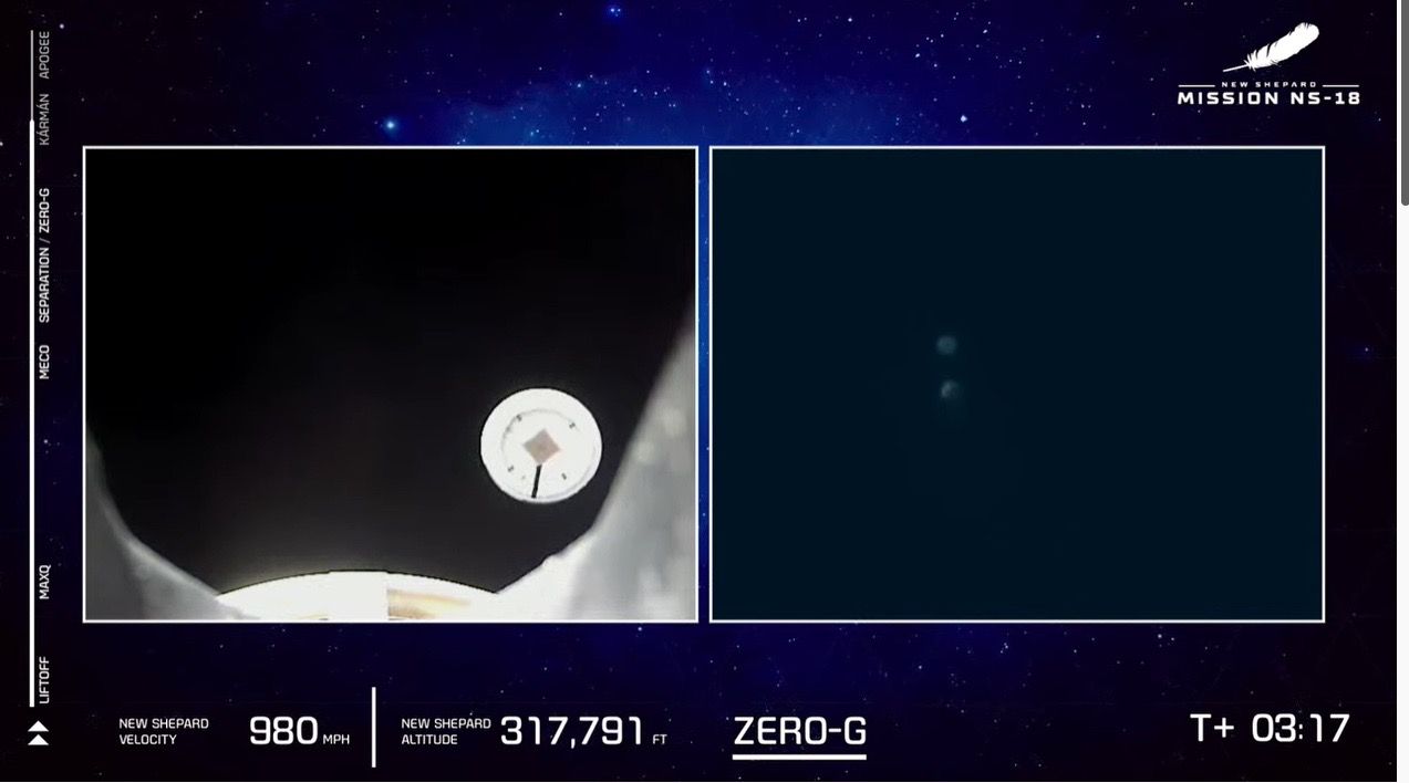 New Shepard's capsule separates from its rocket on the NS-18 mission.
